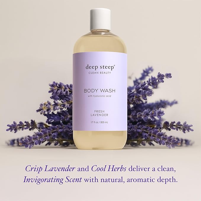 Deep Steep Fresh Lavender Body Wash, Hydrating Shower Gel with Hyaluronic Acid & Shea Butter for Sensitive Skin, Bodywash for Women & Men, 17 Fl Oz, 1-Pack
