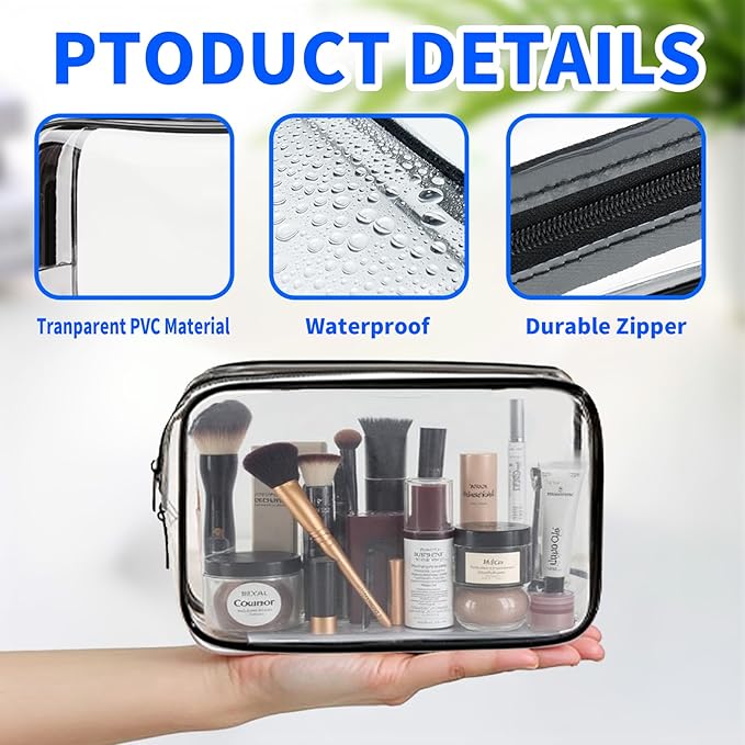 Dismok 16 Packs Clear Makeup Bag - Waterproof Cosmetic Bag, Portable Travel Makeup Bag with Zipper for Men and Women