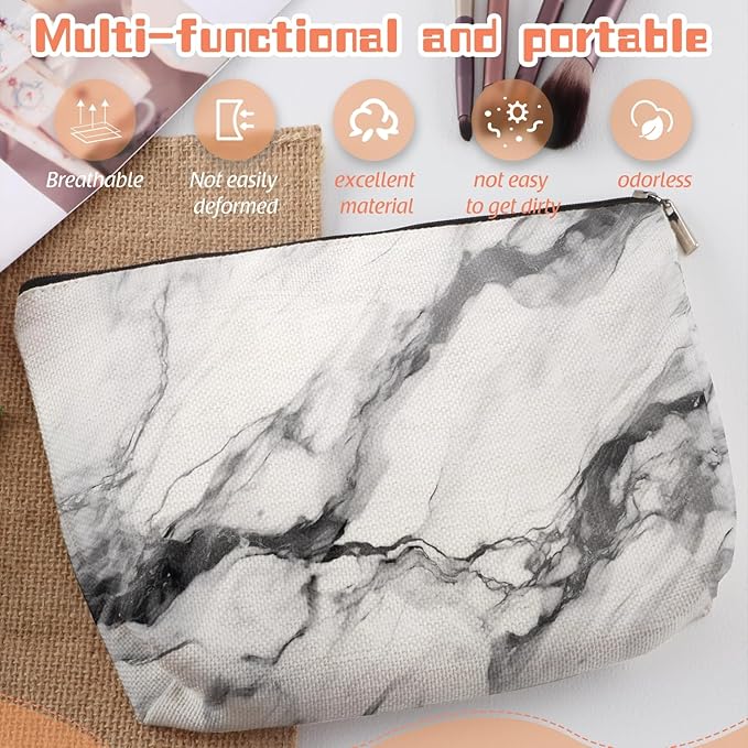 Scribesense Makeup Bag Travel Cosmetic Bags Small Makeup Case Waterproof Zipper Pouch for Women Girls 7X9inches - Bold Black - Veined White Marble