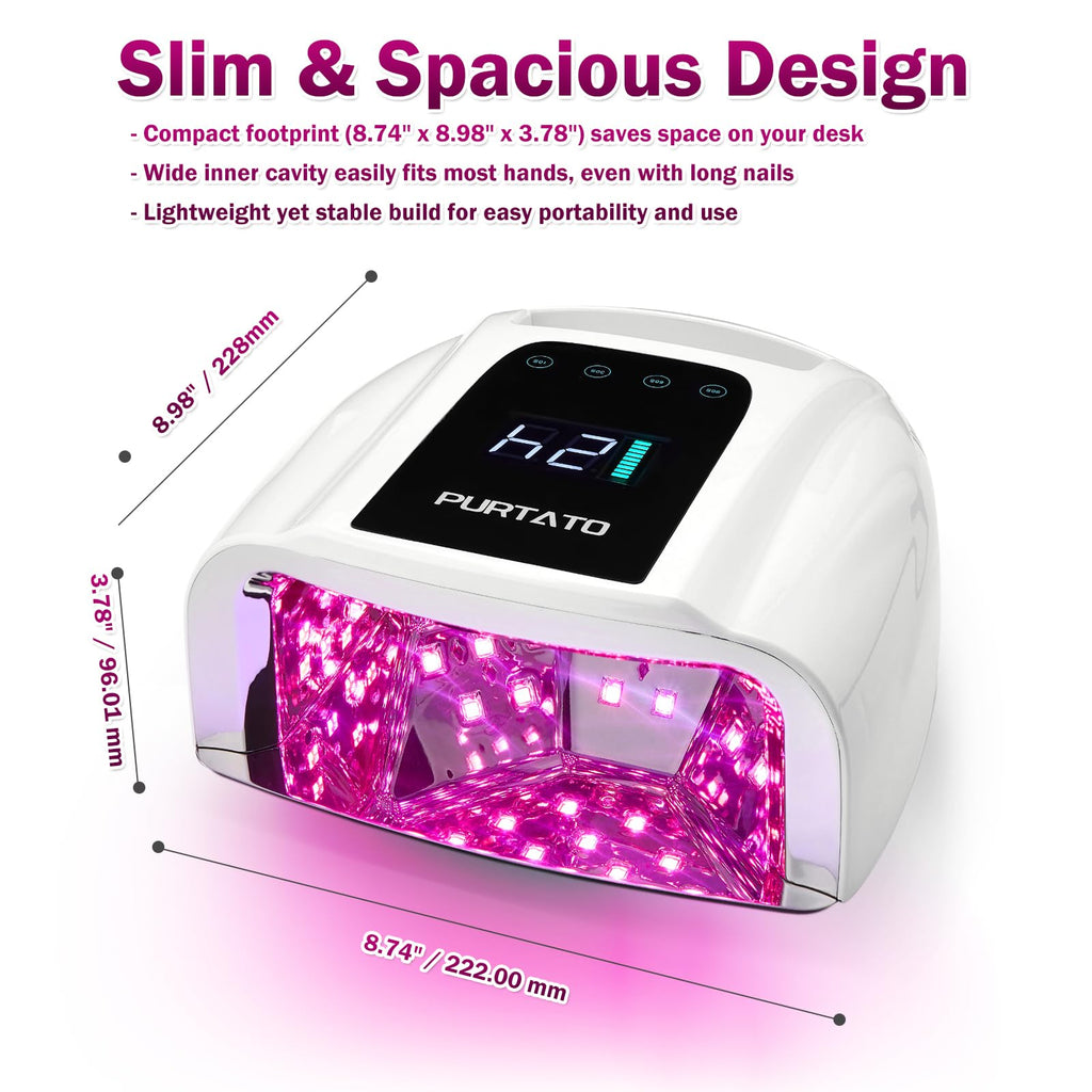 PURTATO Professional Rechargeable 96W UV LED Portable Cordless UV Light for Nail Lamp Machine with Removable Stainless Steel Bottom,4 Timer Setting and Smart Sensor Nail Dryer (White)