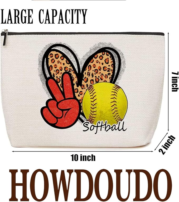4Pcs Softball Leopard Makeup Bag Inspirational Cosmetic Bag