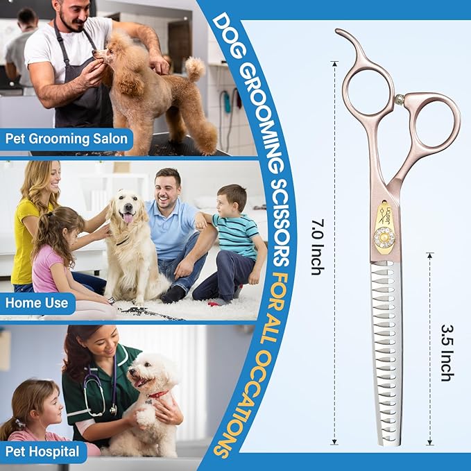 JASON Dog Grooming Chunker Scissors - 7" Thinning Shears 21 Fishbone Teeth