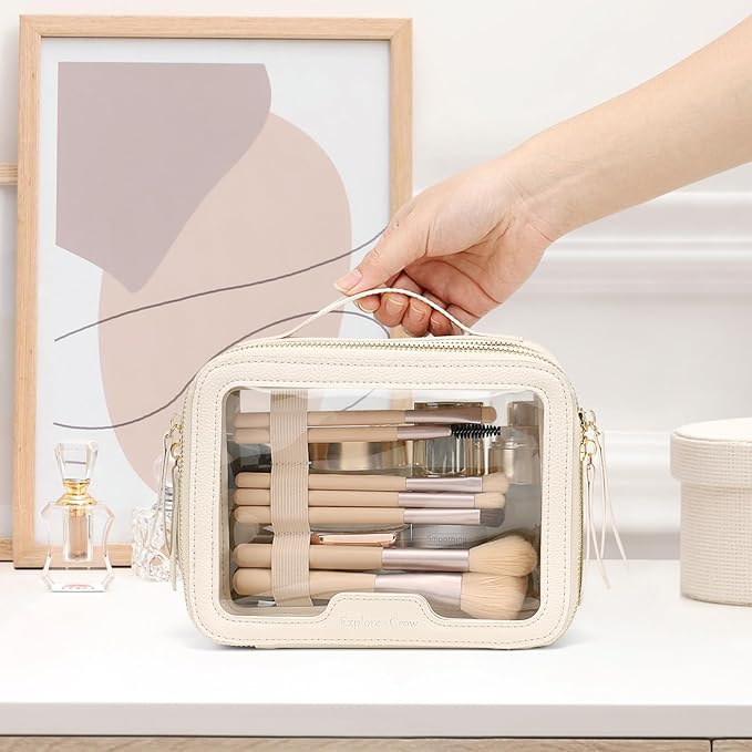 PACKISM Clear Makeup Bag - PU Leather Clear Travel Bags for Toiletries