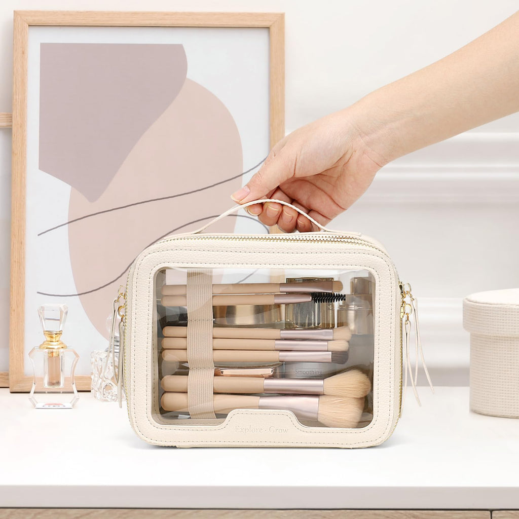 PACKISM Clear Makeup Bag - PU Leather Clear Travel Bags for Toiletries
