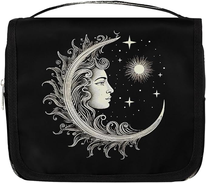 YoYoYuchong Travel Toiletry Bag for Women & Men Ethnic Moon Sun Hanging Cosmetic Organizer Portable Waterproof Makeup Case Make Up Bag with Compartments Travel Essentials for Bathroom Shower