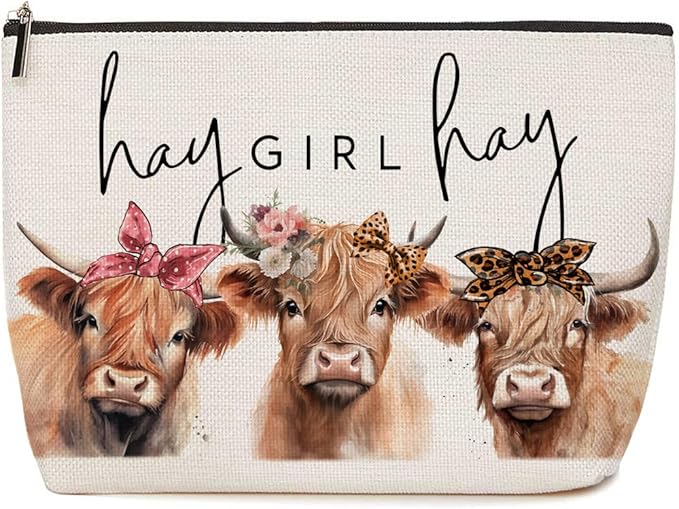 Funny Western Makeup Bag Cow Floral Cosmetic Bag