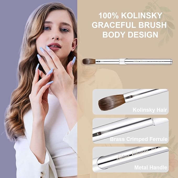 Shine Chance Acrylic Nail Art Brush Size 14, 100% Pure Kolinsky Hair Oval for Application, Professional Extension Manicure Tool Striping Drawing Pen DIY Home Salon, Silver, 1.0 Count