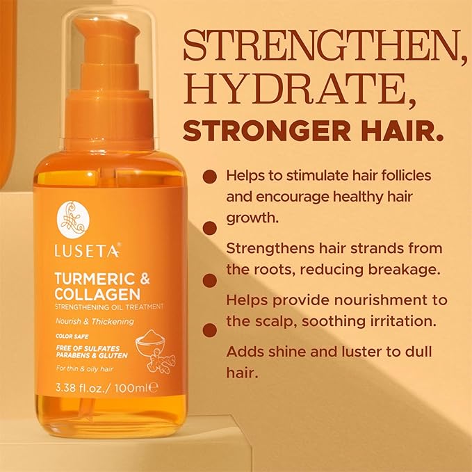 LUSETA Turmeric Collagen Hair Serum for Fine Thin Hair, 3.38 oz
