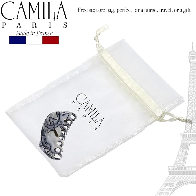Camila Paris CP2958 French Hair Clip for Women, Small Handmade, Gray, Strong Hold Grip Hair Clips for Women, No Slip Durable Styling Girls Hair Accessories, Made in France