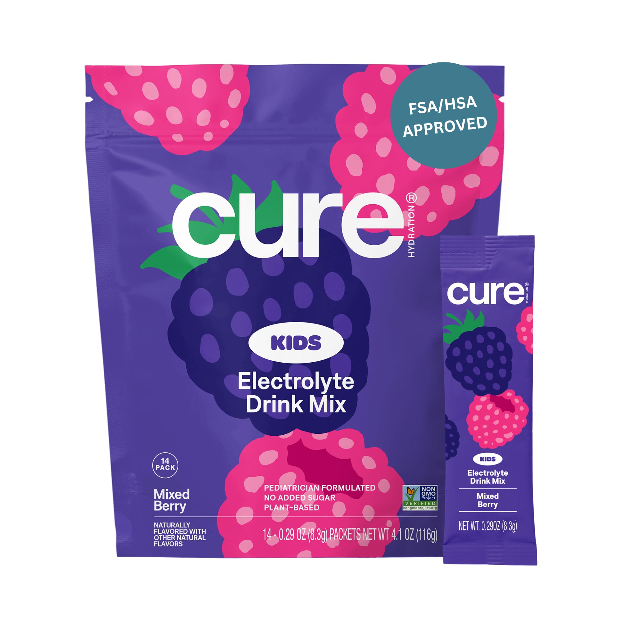 Cure Hydration - Kids Electrolyte Drink Powder Mixed Berry 14 Packets
