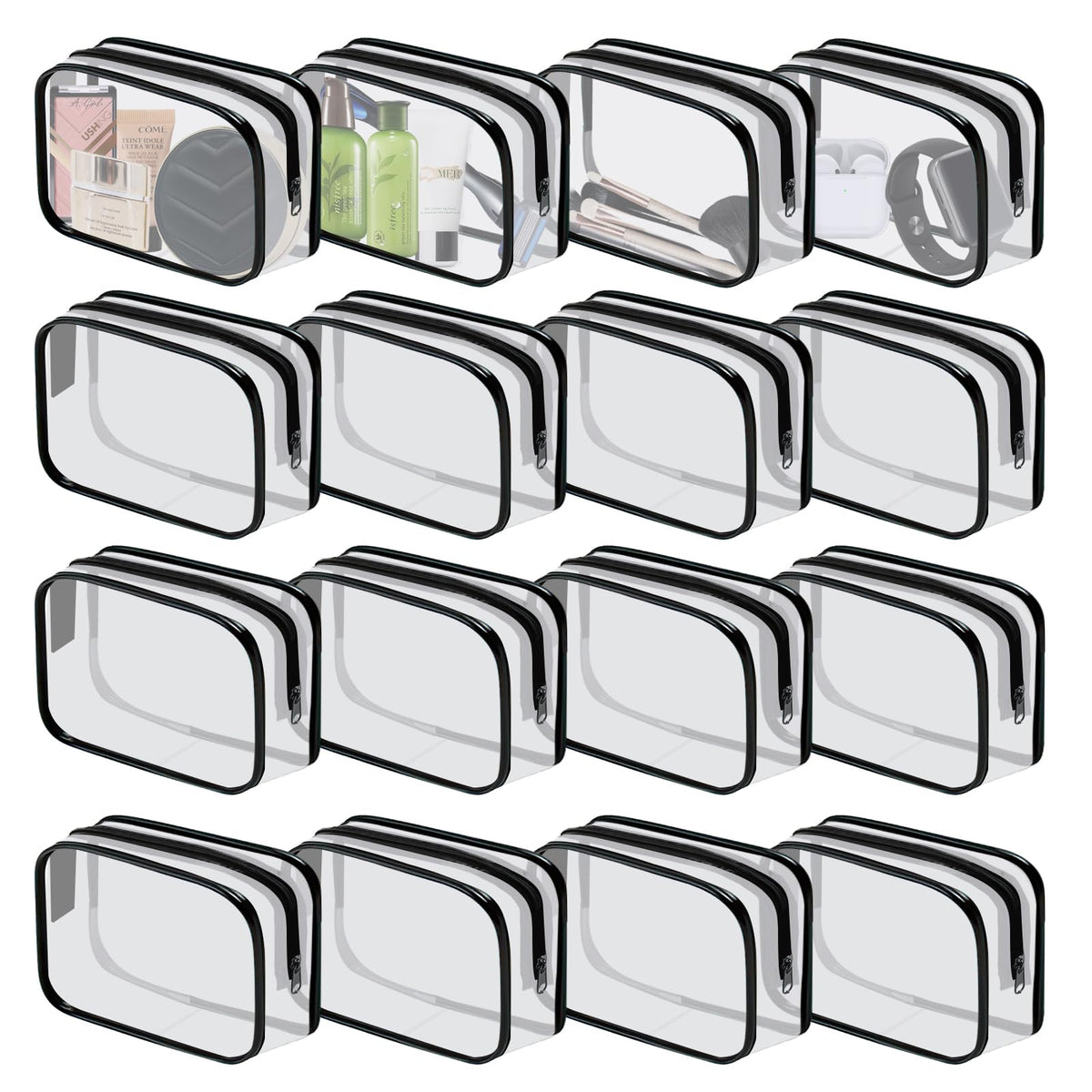 16 Pieces Clear Makeup Bags Bulk, TSA Approved Toiletry Bag for Travel, PVC Waterproof Travel Pouches Clear Pouch with Zipper for Men and Women Carry-on Travel Essentials Cosmetic Bags (Orange)