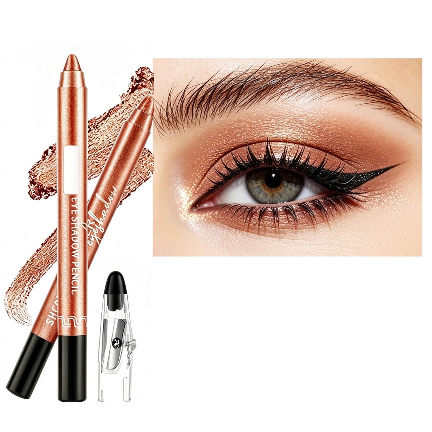 Daeuwiutr Rose Gold Eyeshadow Stick, Highlighter Eye Liner,Eye Brightener Stick, Shimmer Creamy eye shadow, Waterproof Eyeshadow Pencil Long Lasting Eye Shadow Makeup.#6 rose gold shimmer