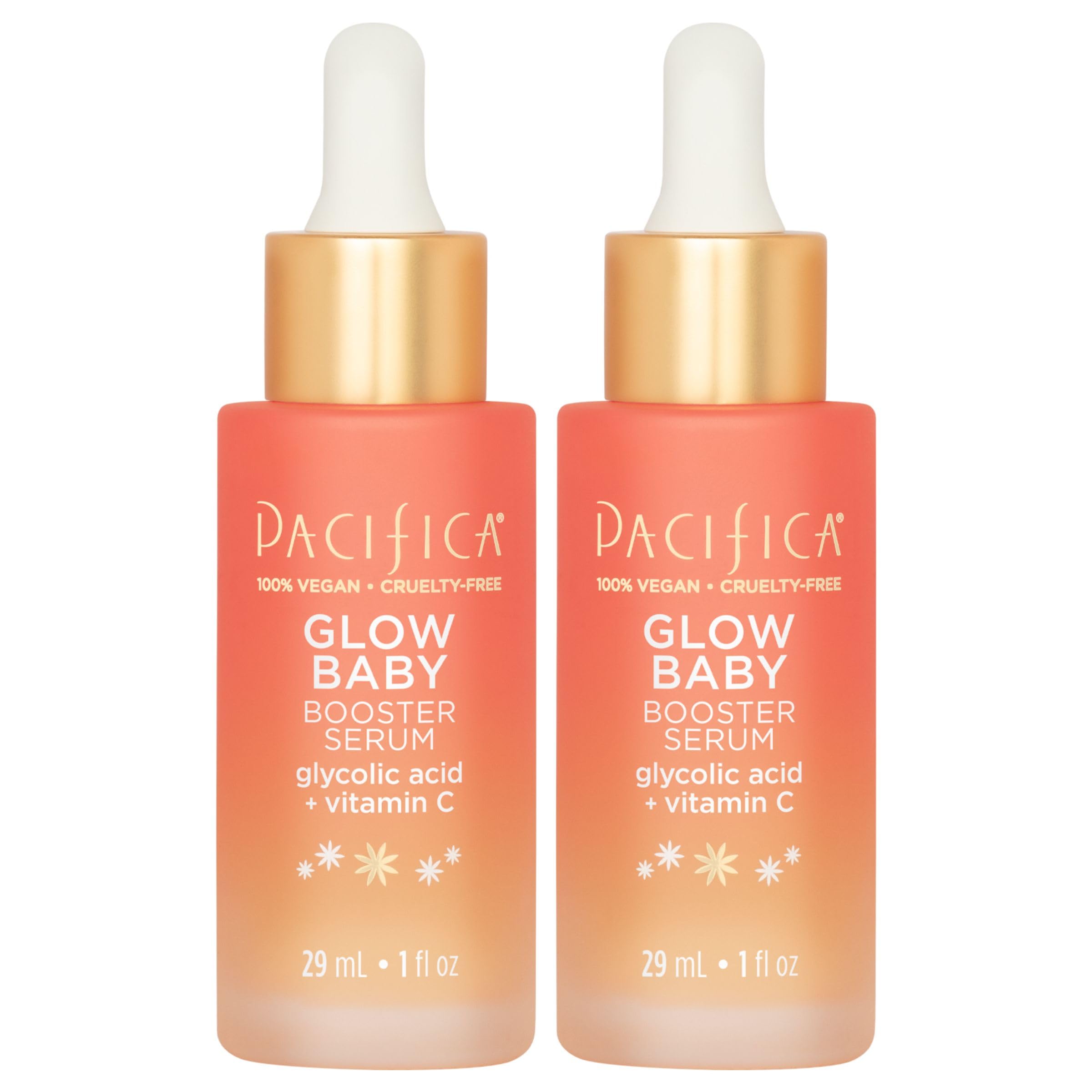 Pacifica Vitamin C Face Serum - Glow Baby Booster Facial Serum 2-PACk - Glycolic Acid - Dark Spot Corrector Anti Aging Brightening - Dermatologist Tested, Fragrance Free Clean Skin Care
