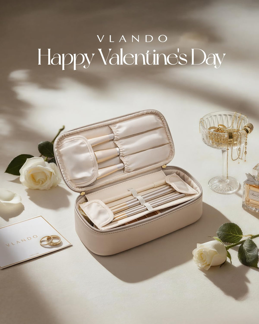 VLANDO Travel Makeup Bag with Separate Brush Storage,Toffee
