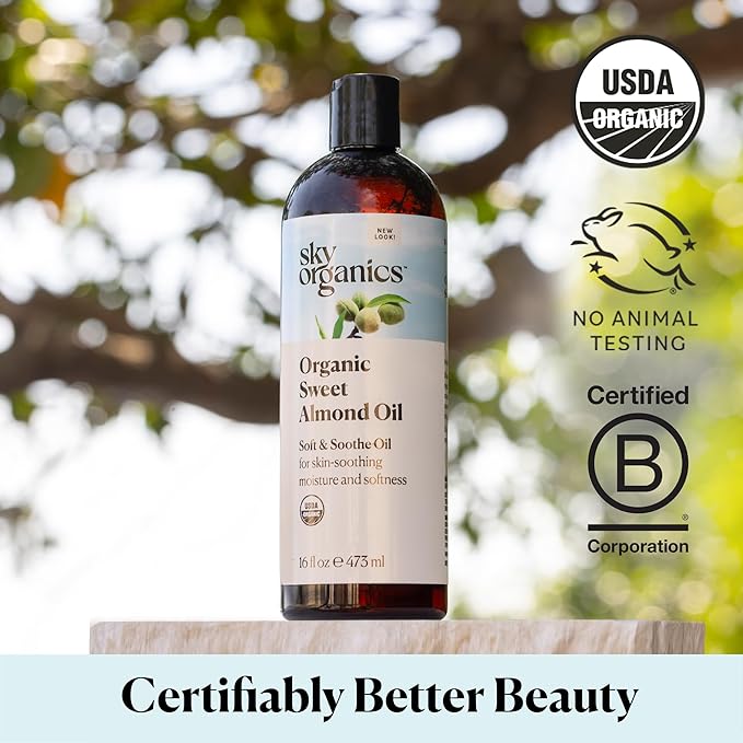 Sky Organics Organic Sweet Almond Oil 16 fl oz, 100% Pure & Lightweight