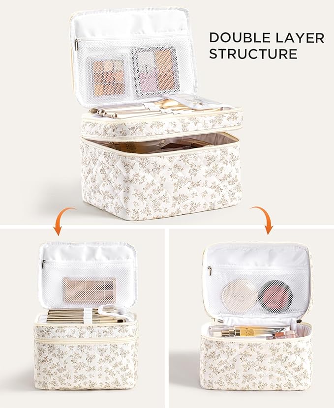HBselect 2Pcs Travel Makeup Bag Large Quilted Cosmetic Bag Make up Bag