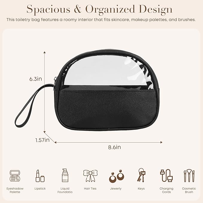 COLGRAM Small Clear Travel Makeup Bag, Waterproof Leak-Proof Toiletry Bag for Women, Simple Transparent Cosmetic & Makeup Bag Organizer
