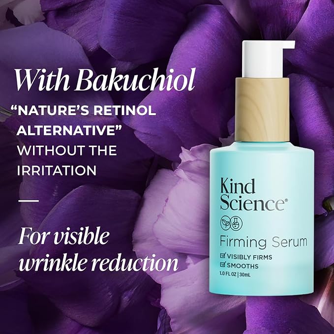 Kind Science Firming Serum, Anti Aging Face Treatment, Lightweight Facial Serum With Retinol Alternative Bakuchiol & Peptides, Fragrance Free, For Sensitive Skin and All Skin Types, 1 fl oz