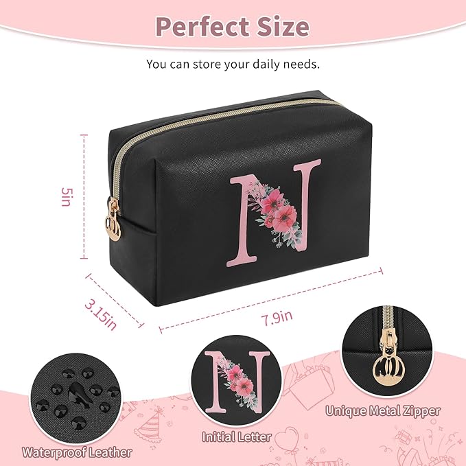 Initial Makeup Bag for Women, Travel Makeup Bag Small Cosmetic Bag, Birthday Gifts for Girls and Women, Teen Girls Gifts Trendy Stuff, Personalized Gifts for Grandkids Teacher Friends Bride Bridesmaid