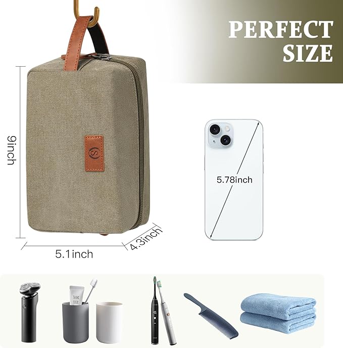 Travel Size Essentials Canvas Toiletry Makeup Bag Olive Green (Initial J)
