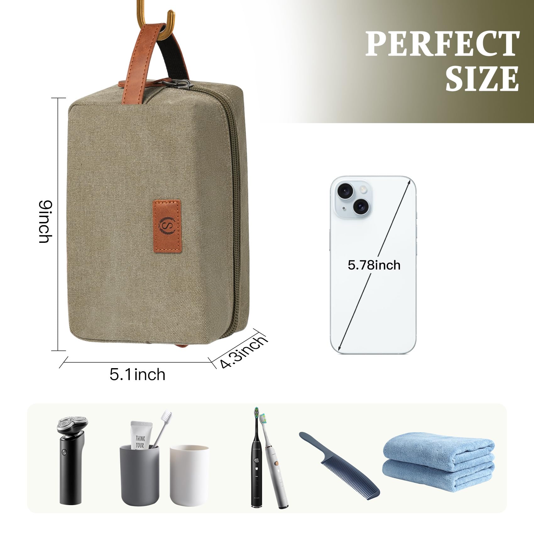 Travel Size Essentials Canvas Toiletry Makeup Bag Olive Green (Initial D)