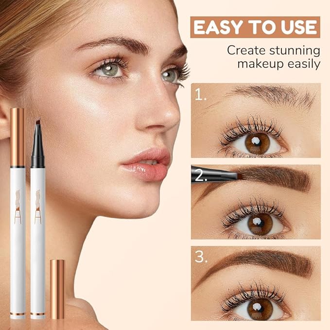 Magic Eyebrow Pencil 4-Tip Microblading Eyebrow Pen Natural Makeup Fine Stroke, Stay on All Day (Black)
