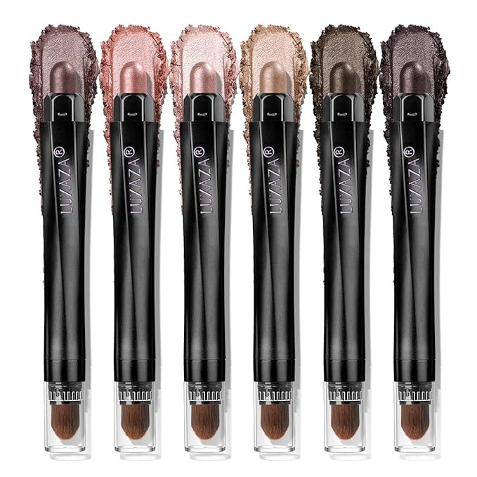 LUXAZA PRO Pink Eyeshadow Stick Makeup 6PCS Set, Light Metallic Shimmer Cream Eye Shadow Eyeliner Brightener Pencil Crayon - PINK OCEAN