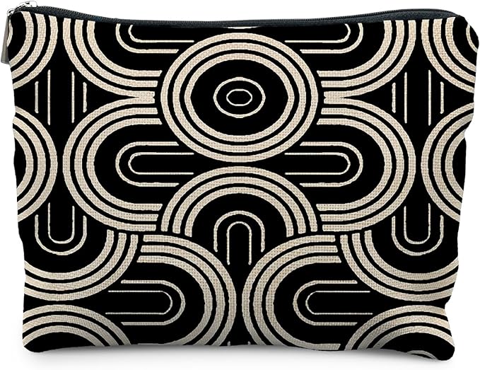 RYYCDOI Abstract Beige and Black Makeup Bag, Modern Minimalist Art Deco Cosmetic Bags for Women, Mid Century Modern Zipper Makeup Pouch