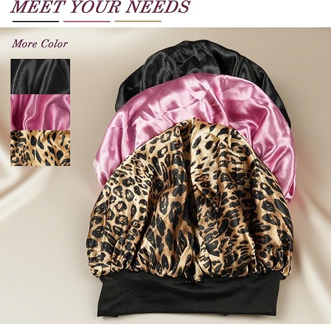 YOHTAS Satin Hair Bonnet for Sleeping Women, Double Layer Silk Bonnets for Women with Tie Band, for Braids Curly Long Hair