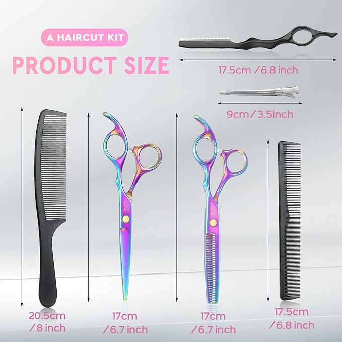 JASON Hair Cutting Scissors Set - 6" Professional Haircut Shears Rainbow
