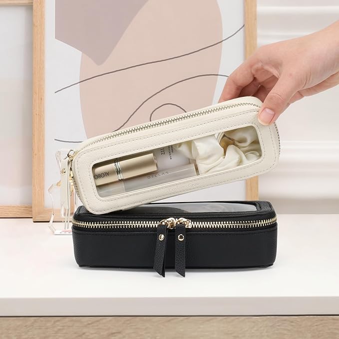 PACKISM Clear Makeup Bag - PU Leather Clear Travel Bags for Toiletries