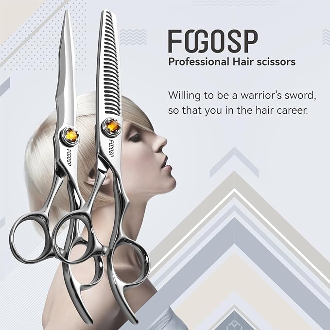 FOGOSP 6" Professional Hair Shears Set VG10 Japanese Stainless Steel Sharp Ergonomic Lightweight Regular Straight and Thinning Scissors for Barbers and Salon Professionals