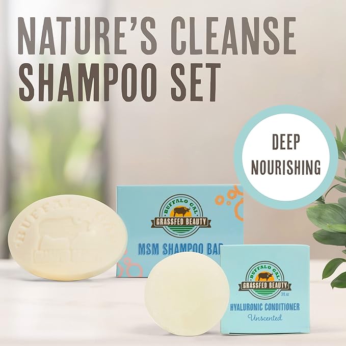 MSM + Tallow Shampoo & Conditioner Bar Set – Unscented – Sulfate-Free, Silicone-Free Hair Care System for Soft, Smooth, Manageable Hair – pH Balanced, Color-Safe, Plastic-Free