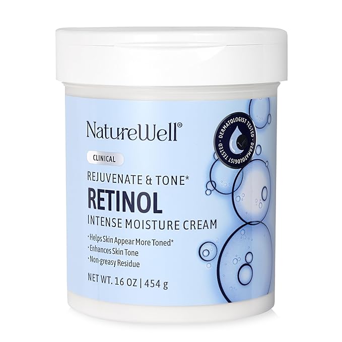 NATURE WELL Clinical Retinol Intense Moisture Cream for Face & Body - Anti-Aging Firming Cream for Wrinkles, Fine Lines & Crepey Skin – Hydrating & Nourishing Body Lotion & Facial Moisturizer - 16 Oz