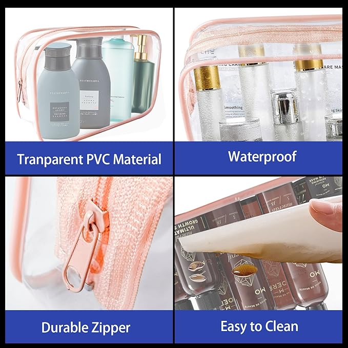 YedsIntu 16 Pieces Clear Cosmetic Bags, Large Transparent Makeup Bags, TSA Approved Toiletry Bag for Travel, PVC Waterproof Clear Pouch with Zipper Make Up Bag for Women and Men Traveling (Orange L)