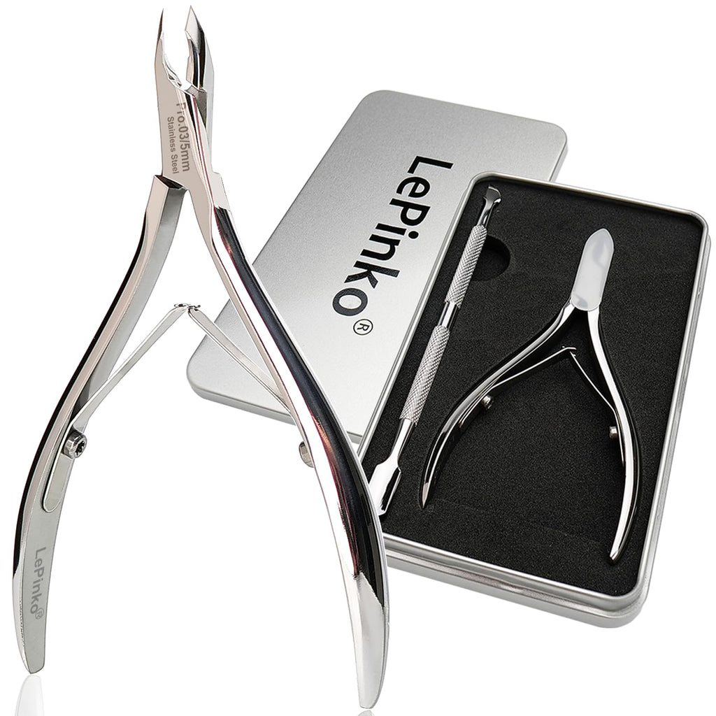 LePinko Salon-Quality Cuticle Trimmer with Pusher Set, 5mm Jaw