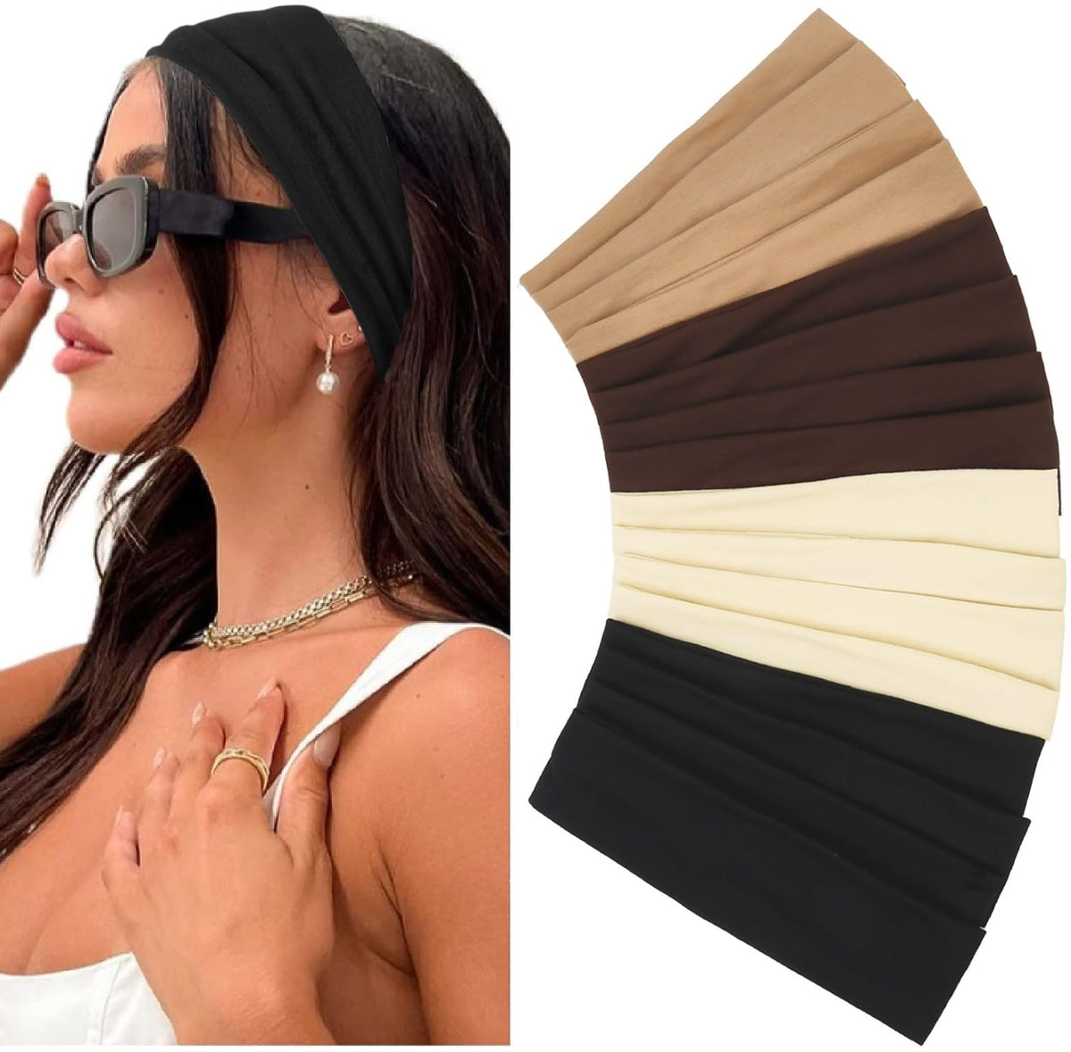 Huachi Headbands for Women Non Slip 16 Pack Multicolor Womens Head Bands, Elastic Hair Bands Soft Cotton Cloth Headband for Workout Yoga Sports Fashion Hair Accessories