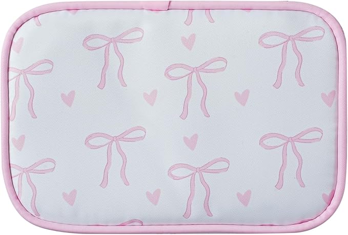 RSRSLEII Cute Clear Makeup Bag with Bow Pattern,Transparent Nylon Travel Cosmetic Case with Zipper,Portable Makeup Organizer Pouch for Essentials(01Pink)