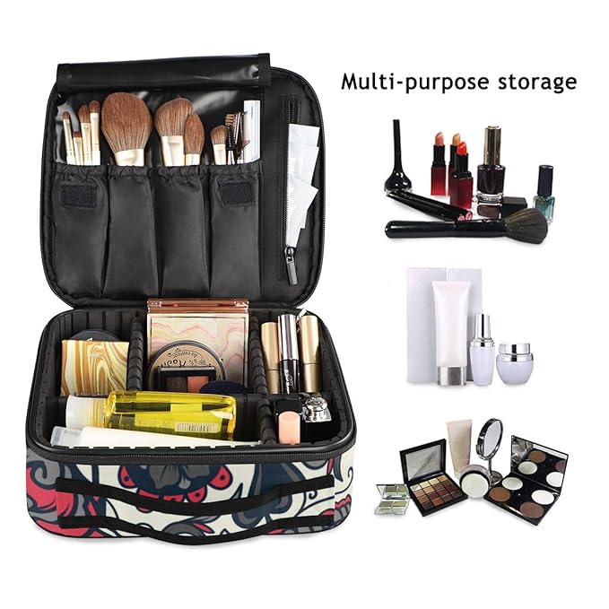 ALAZA Day of The Dead Colorful Sugar Skull with Floral Professional Cosmetic Makeup Bag Organizer Makeup Boxes