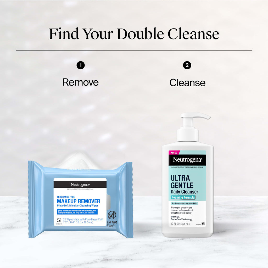 Neutrogena Makeup Remover Towelettes for Face with Micellar Water Daily Alcohol-Free, 20 ct