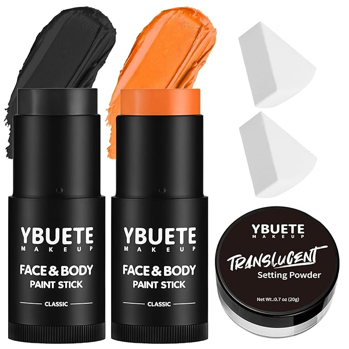 YBUETE Black Orange Face Body Paint Stick Set for Halloween Cosplay SFX