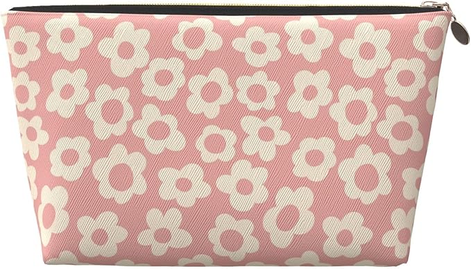 BEIANSHUO Vintage Pink Flower Small Makeup Bag for Women - Leather Travel Cosmetic Bag Make Up Pouch Mini Travel Zipper Pouch - Makeup Organizer Bag