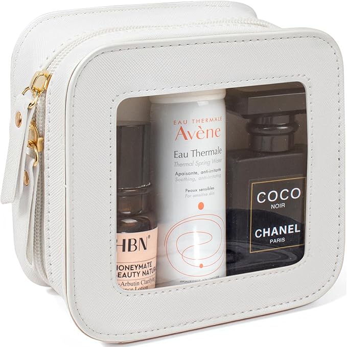 LETGO Small Clear Makeup Bag Travel Cosmetic Case Transparent Toiletry Bag,Portable Waterproof Sun Makeup Bag For Pool,Beach Toiletry Cosmetic Bag Beach Summer Vacation Essentials Bag(White, Mini)