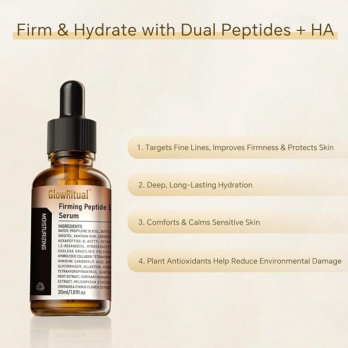 GlowRitual Firming Peptide Lifting Serum, Multi-Peptide Collagen Serum for Face, Daily Anti-Aging Serum to Smooth Fine Lines, Lightweight & Layerable for All Skin Types (1 Pack)