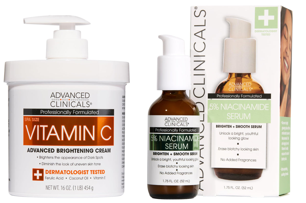 Advanced Clinicals Collagen Peptides Body Lotion + Hyaluronic Acid Moisturizer 2PC Skincare Set For Women & Men | Dry Skin Moisturizing Body Cream Helps Diminish Appearance Of Crepey Skin, 2PC Bundle