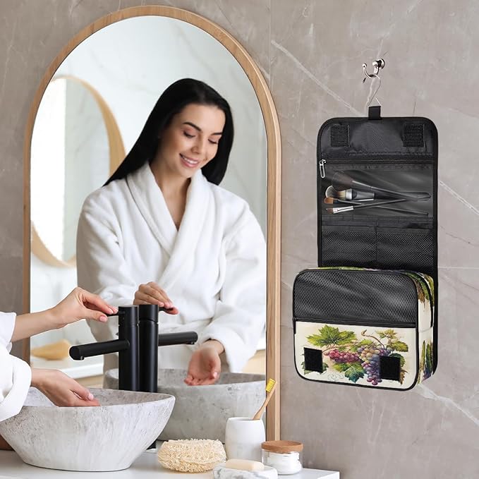 YoYoYuchong Travel Toiletry Bag for Women & Men Colorful Fruit Grapes Hanging Cosmetic Organizer Portable Waterproof Makeup Case Make Up Bag with Compartments Travel Essentials for Bathroom Shower