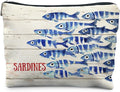 RYYCDOI Vintage Sardine Fish Makeup Bag, Ocean Beach Lovers Gifts Cosmetic Bags for Women, Gifts for Fishing Lovers, Retro Nautical Beach Zipper Makeup Pouch