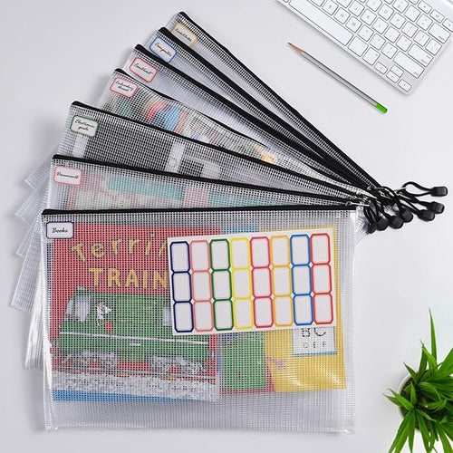12PCS Mesh Zipper Pouch Bags: A4 Clear Zipper Pouches for Classroom, Black