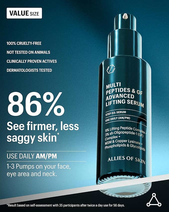 Allies of Skin Multi Peptides & Growth Factor Collagen Boosting Face Serum | Skin Tightening Anti-Aging Complex with 9% Peptides| Firms Sagging Skin & Visibly Reduces Wrinkles (1.7 oz)