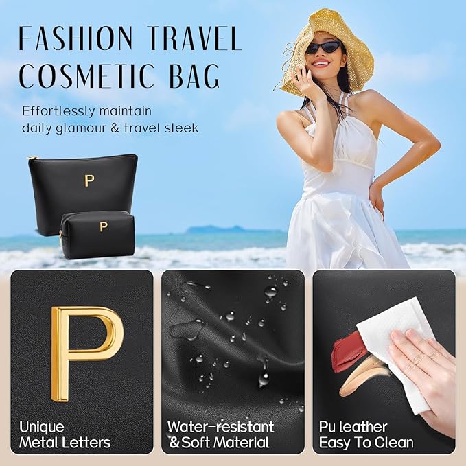 CLOUDWINGS Gifts for Women Girls Personalized Initial Travel Makeup Bag